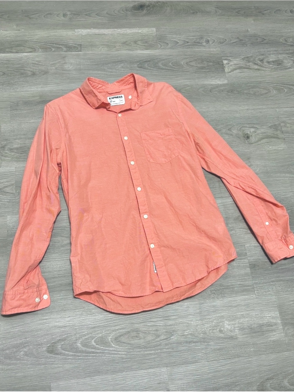 Express Slim Soft Wash Salmon Pink Long Sleeve Button Up Dress Shirt M